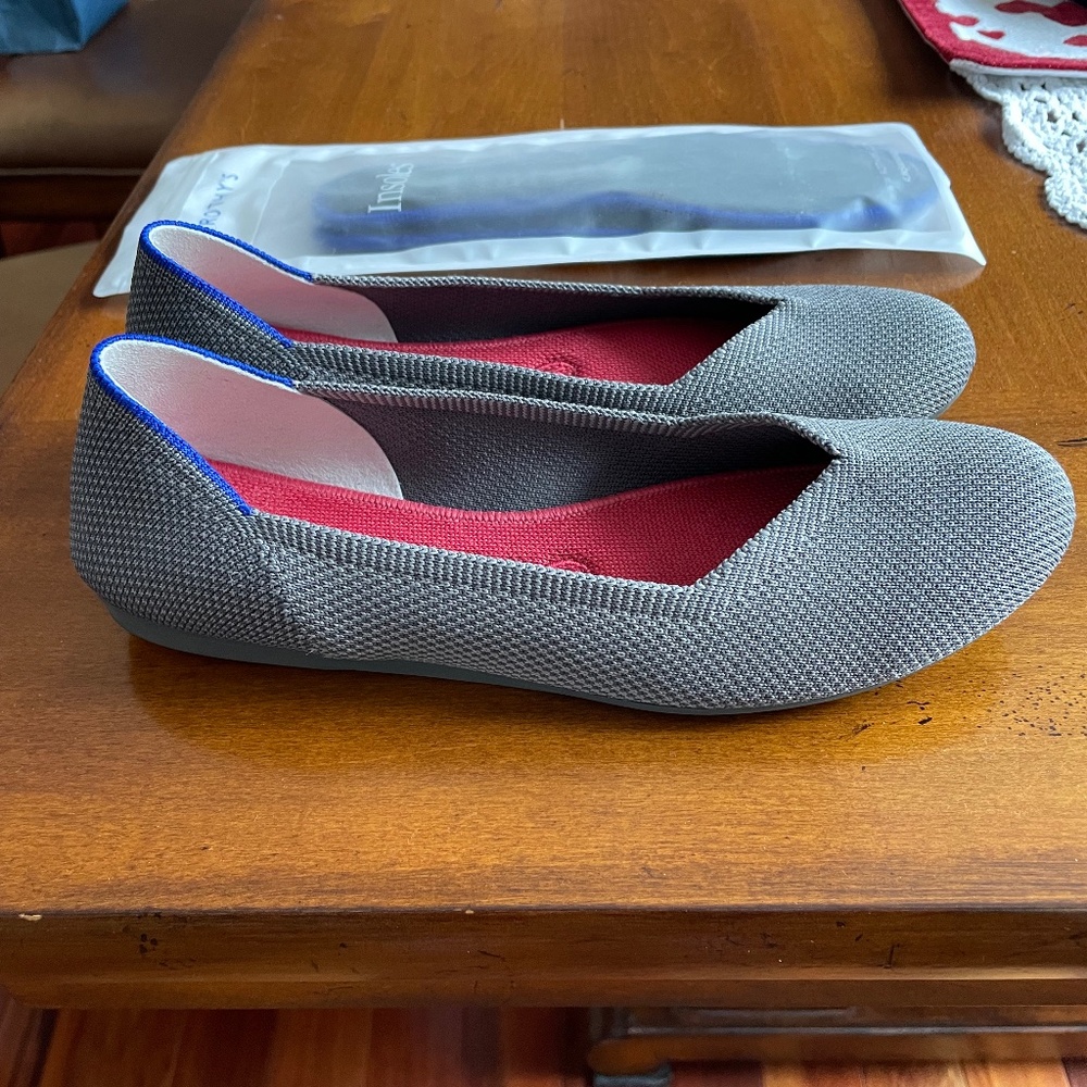 Rothy’s The flat, Gray tweed, knitted woman’s slip on.  Size 7-1/2